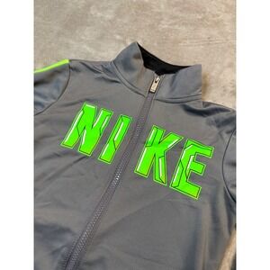 Nike Kids Track Jacket Gray Neon Green Zip Up Athletic Sportswear Size S‎ (5-6)